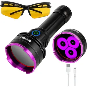 365nm Rechargeable UV Flashlight with Filter Lens 30W Powerful Black Light Ultraviolet UV Led Torch for Air Conditioner Leak Detection Pet Urine Detection Rocks Scorpion Hunting Camping