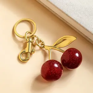 Cherry Keychain Bag Charm: Cute Elegant Resin Keyring for Women Adorable Accessory for Purses Handbags Car Keys Romantic Gift for Anniversaries & Weddings