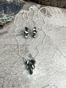 Handmade Sterling Silver White Buffalo Necklace Earrings Set "Signed Nizhoni"