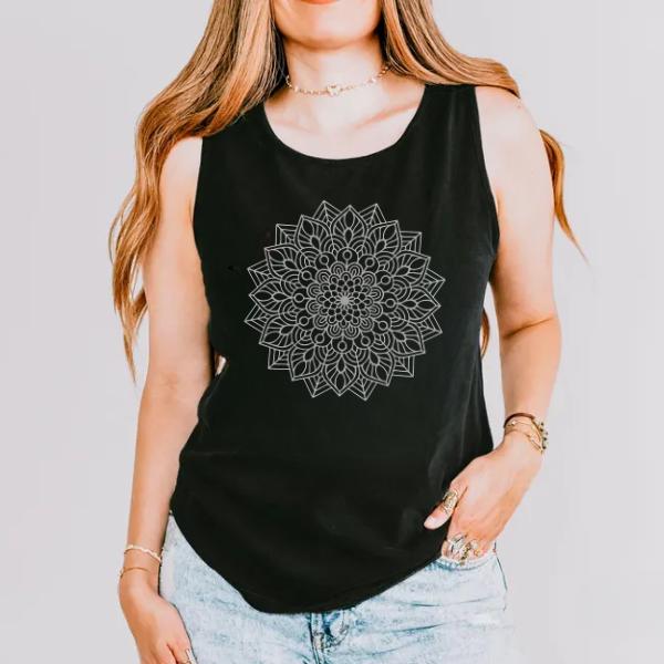Mandala Design Womens Basic, Tank Tops For Women, Boho Tops, Shirts For Women, Meditation Tees casual sleeveless top