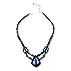 Mine Finds by Jay King Black Chalcedony, Lapis and Shell Inlay Necklace