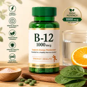 Vitamin B12 1000 mcg Energy Support Supplement Tablets, Supports Metabolism & Nervous System Health, High Potency B12 Vitamins, 200 Count Coated Tablets