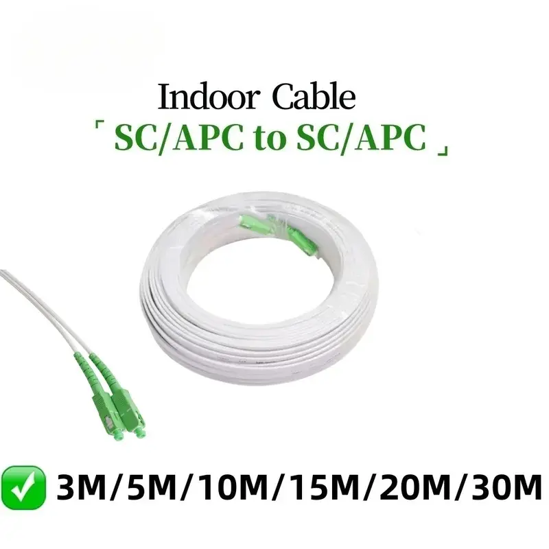 Indoor Single-Mode Fiber Optic Extension Cable, APC SC to SC Connector Type, 1-Core G657A1 Digital Accessories, 3m/5m/10m/15m/20m/30m Lengths (3m Option Included)
