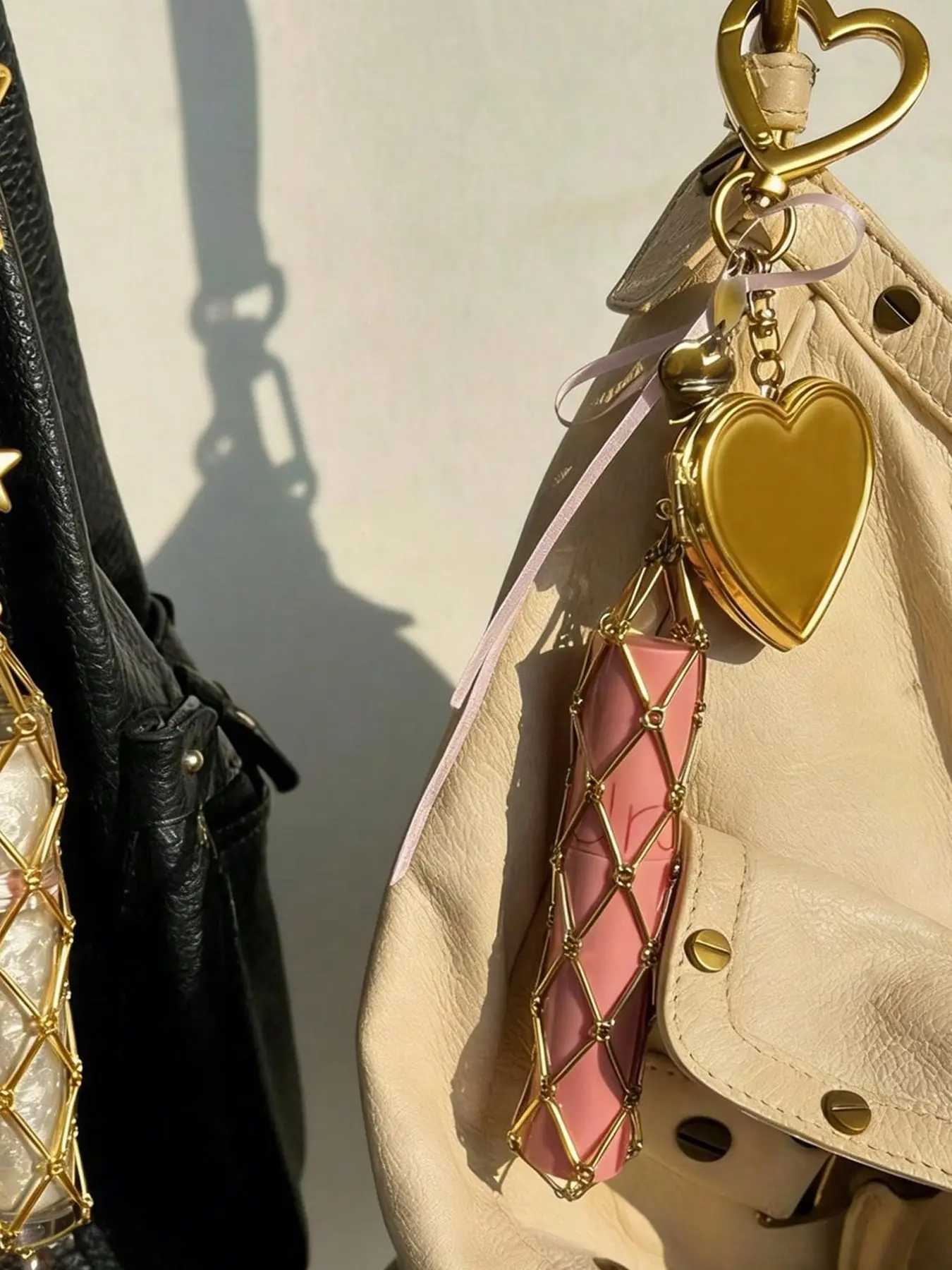 Stainless Steel Braided Gold Color Storable Lipstick Keyring Decoration Fashionable Women Gift Exquisite Keychain Style Keychain For Bags Keychain For Purse Keyrings For Keys