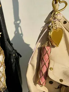 Stainless Steel Braided Gold Color Storable Lipstick Keyring Decoration Fashionable Women Gift Exquisite Keychain Style Keychain For Bags