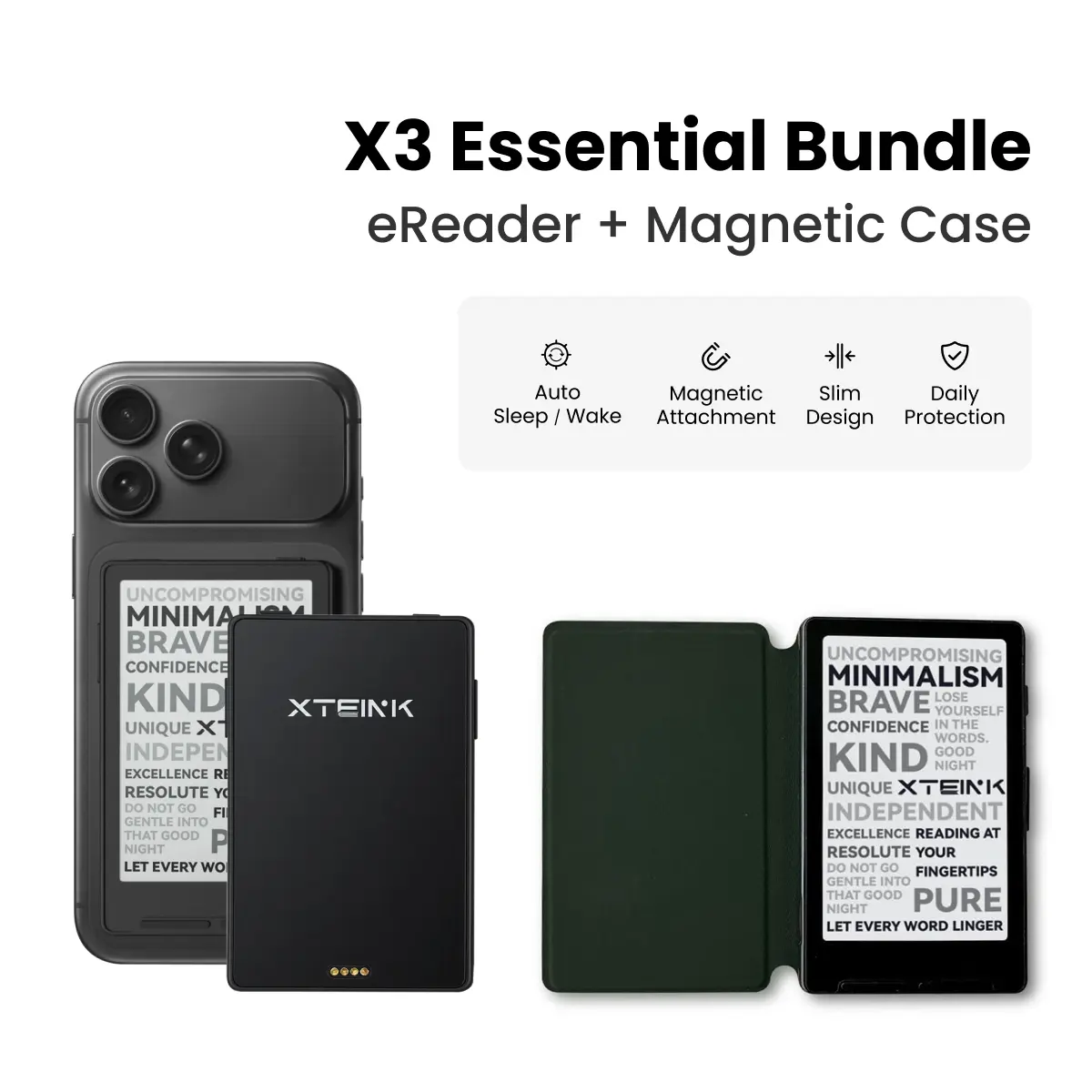Xteink X3 Essential Bundle: eReader & Forest Green Case