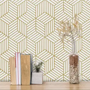 Geometric Peel and Stick Wallpaper Gold 118In L 17.7In W Self Adhesive Removable Wallpaper for Bedroom/Bathroom Waterproof Modern Contact Paper for Cabinets Gold Contact Paper Shelf Liner