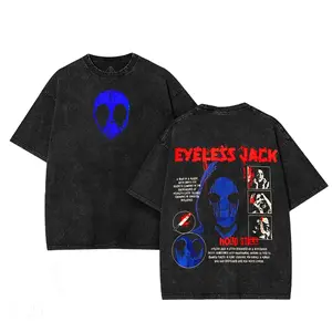 Eyeless Jack Creepypasta Double-Side Printed Oversize T-Shirt - Soft Washed Cotton Horror Graphic Tee, Unisex Fit Gift for Men and Women