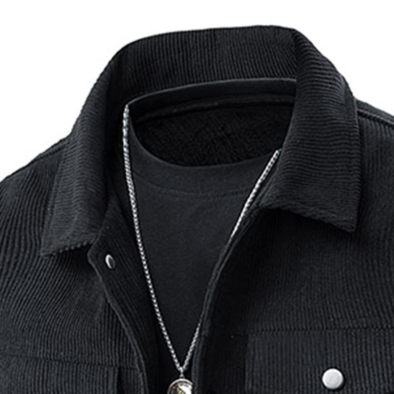 Men's corduroy work jacket, men's solid color long-sleeve jacket, multi-pocket flap design, casual long-sleeve button collar, suitable for autumn and winter outdoor wear, regular fit for everyday casual wear