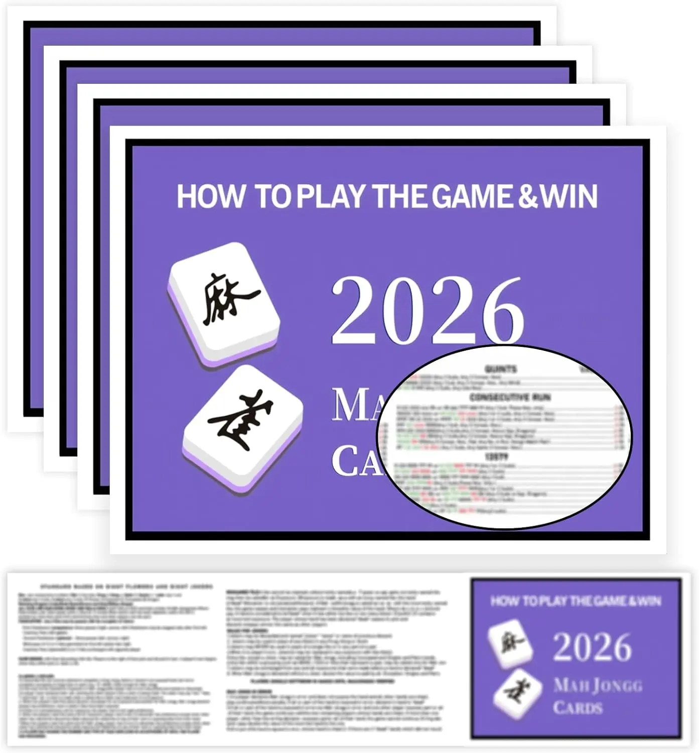 2026 Mahjong Win Guide Cards | Easy Learn Mahjong Rules Quick Reference Sheet