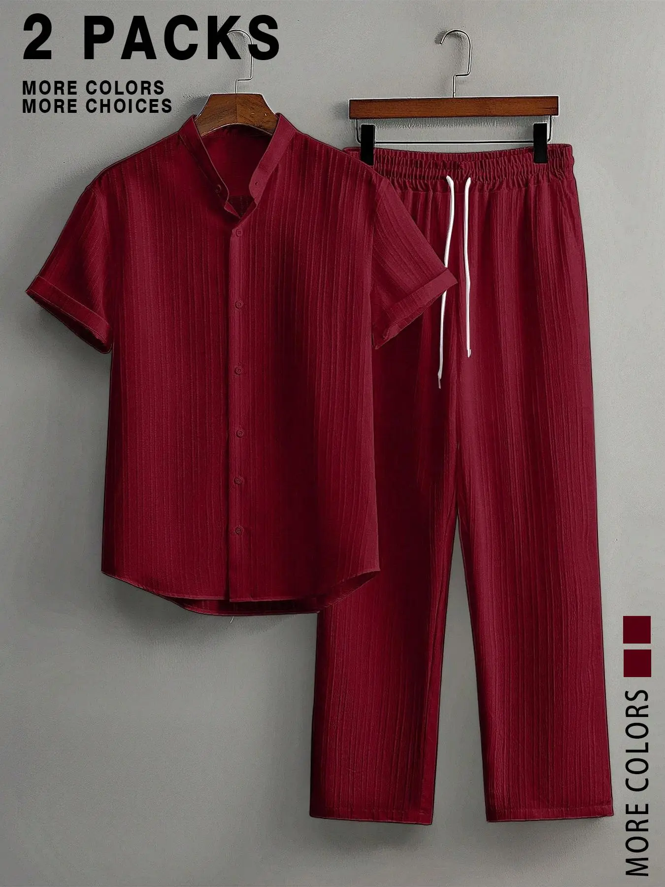 Men's Solid Plain Knit Shirt Top & Pants Lounge Set, Loungewear Regular Fit Casual Comfy Long Sleeve Top & Trousers PJ Set, Men's Sleepwear for All Seasons