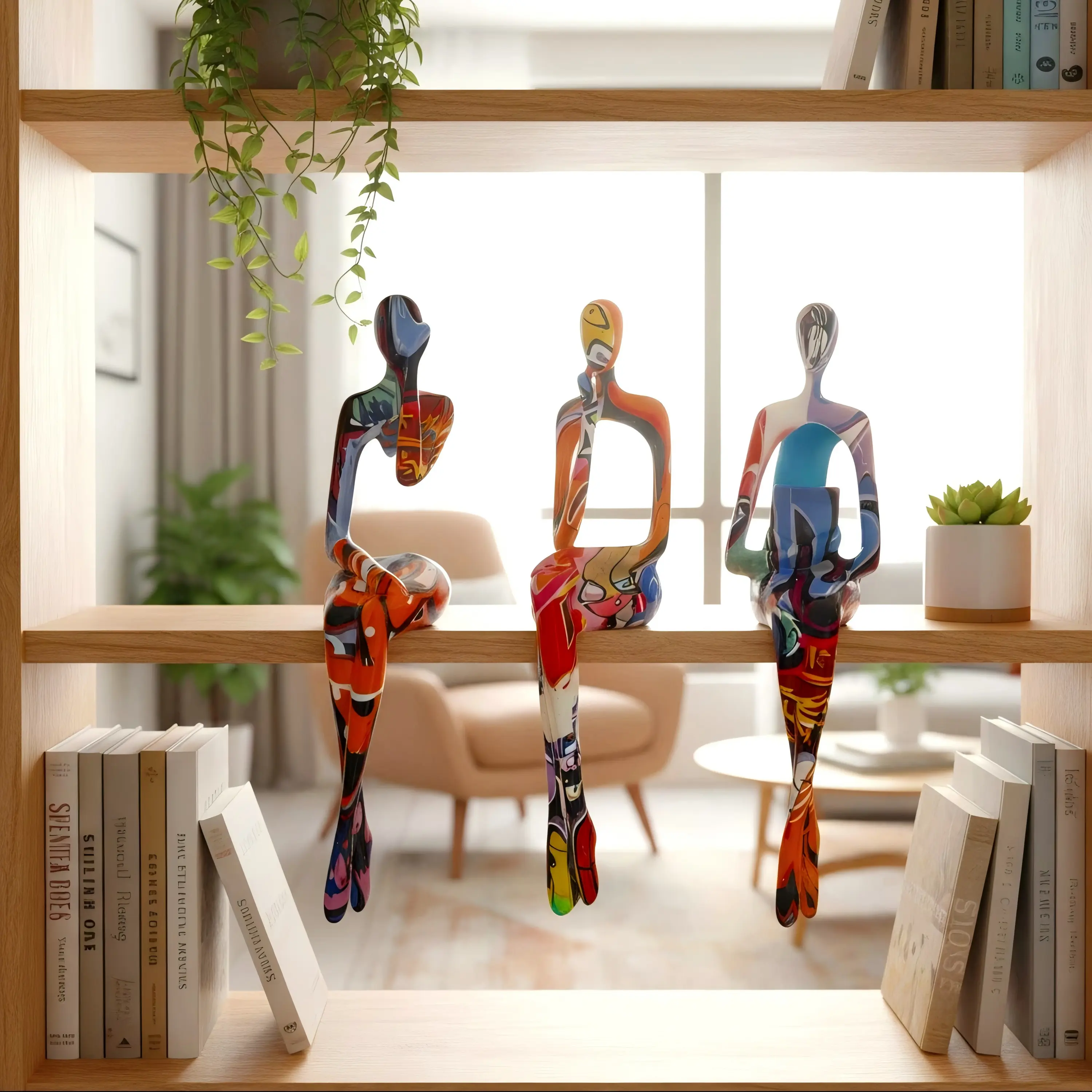 Resin Reading Sculpture - Black Sitting Thinker Statue - Abstract Sculptures, Bookshelf Decor Accents - Home Office, Living Room, Desktop Decor Ornaments Gift