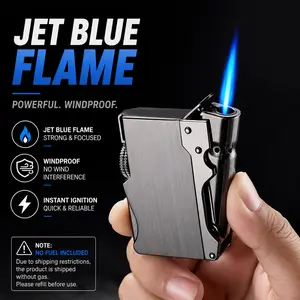 Ultra Thin Windproof Jet Flame Lighter, Refillable Butane Pocket Torch with Adjustable Flame Control, Durable Metal Body for Outdoor & Everyday Use (No Fuel Included, Refill Required Before Use)