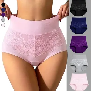 Women's High-Waisted Cotton Spandex Underwear 5-Pack, Minimalist Full Coverage Lace Briefs, Soft Breathable Stretch Flat Leg Fit Panties, Multi-Color Everyday Period Comfort Set control sale body