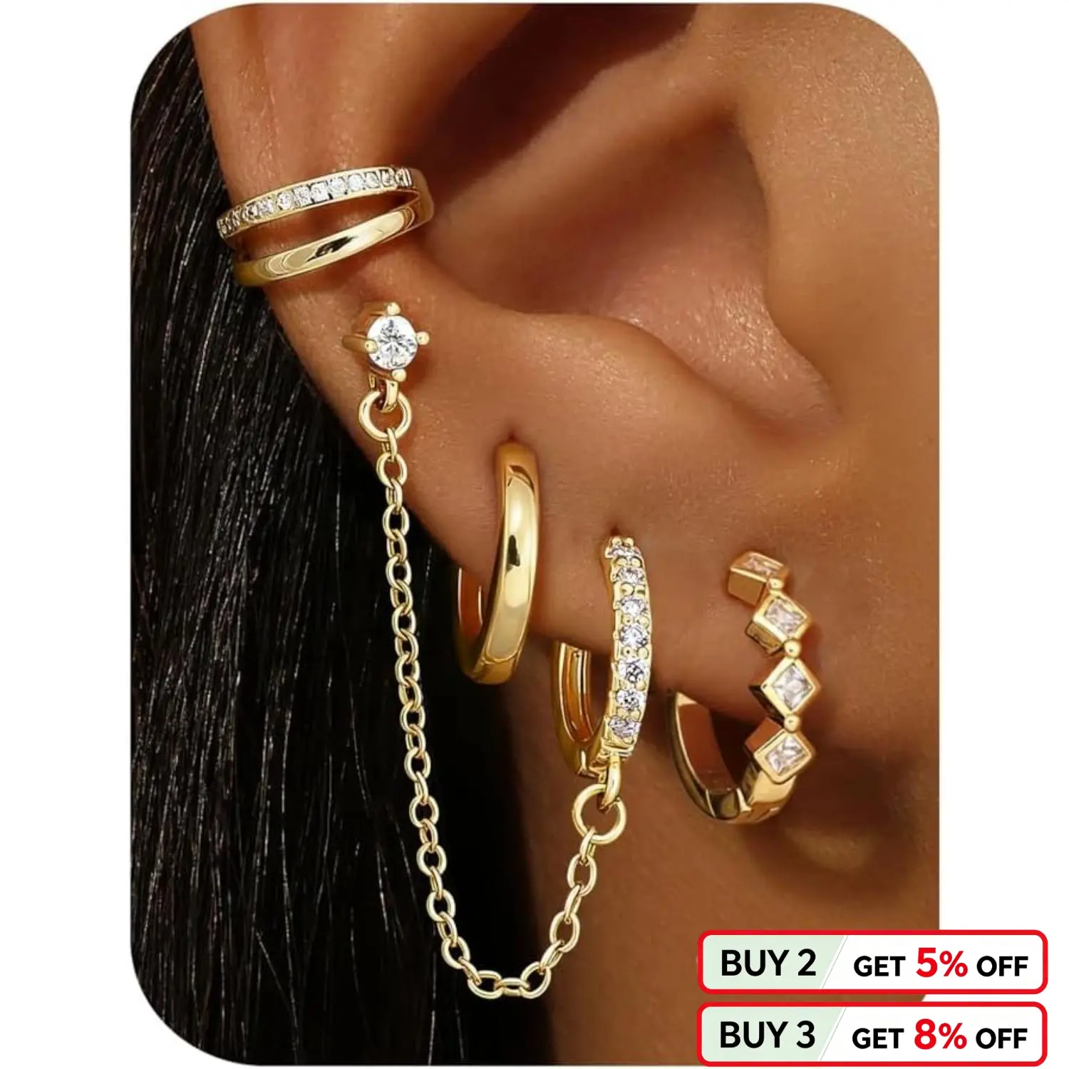 Trendy 14K Gold Plated Chain Drop Earrings Set Trendy 4 Pairs Small Hoop Earrings for Women  Hypoallergenic CZ Huggie Hoops Lightweight Cartilage Earring Stacks for Multiple Piercing