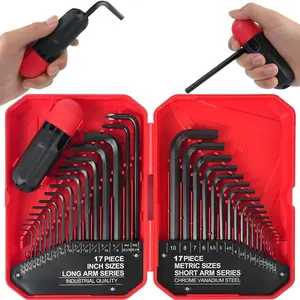 35- Allen Wrench Sets Metric and Standard Hex Key Set, Allen Key Set, MM(0.7mm-10mm) SAE(0.028"-3/8), Chrome Vanadium Steel