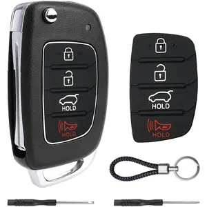 Key Fob Case for Hyundai Sonata Santa Fe Sport 2019 2018 2017 2016 2015 2014 2013 4 Buttons Keyless Entry Remote Control Folding Flip Car Key Fob Cover Shell Replacement with Insert Rubber Pad Keypad