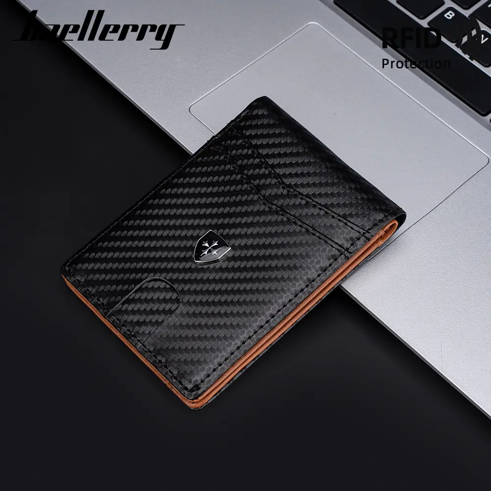 Baellerry Slim Wallet for Men, RFID Blocking Carbon Fiber Bifold Credit Card Holder, Minimalist Leather Wallet With 11 Card Slots, Gift Box Included, Black