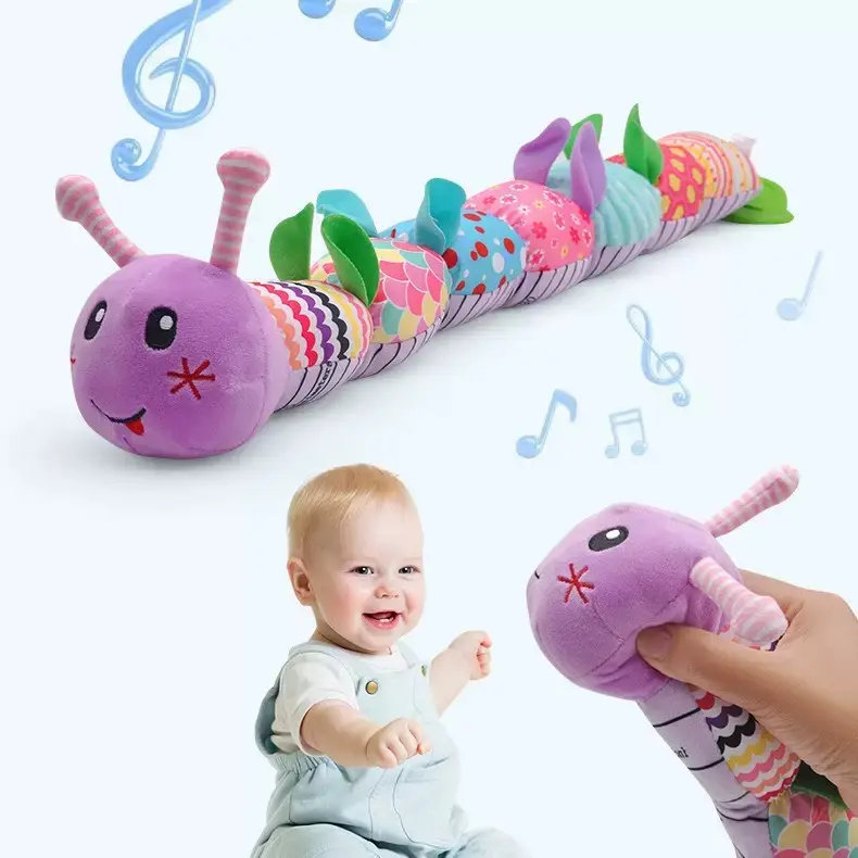Baby Musical Stuffed Animal Toys for 0-3-6-12 Months, with Multi-Sensory Crinkle, Rattle And Textures, Infant Tummy Time Toys for Newborn, Baby Boy Girl Gifts, Purple for CATERPILLAR, As A Holiday Gift