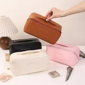 Large Capacity Travel Makeup Bag, 1 Count Waterproof Portable Cosmetic Storage Bag with Handle & Compartments, Zipper Makeup Organizer Pouch for Travel