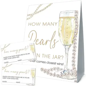 Guess How Many Cards Guess How Many Pearls In Jar Party Games Activities Pearls Bridal Shower Decorations 50 Cards And Sign