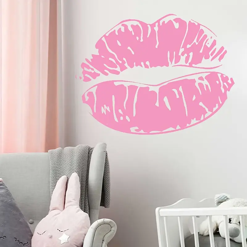 1pc fashionable pink lipstick and kissing lip print wall stickers, Wall Decal are removable self-adhesive art, Floral Pattern Sticker, suitable for home decoration, Bedroom Decor, outdoor decoration, wall decorations, and romantic Valentine's Day stickers