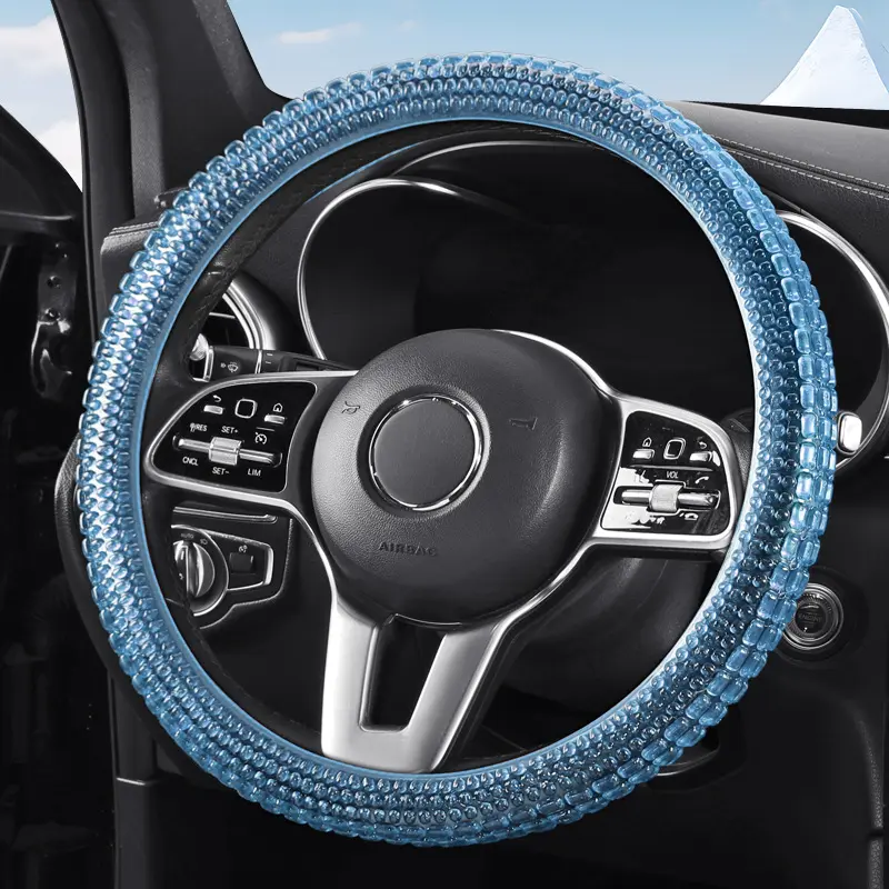 Car Steering Wheel Cover, 14.5-15" Cooling Breathable Non-Slip Gel Steering Wheel Protector, Auto Interior Wheel Guard Protection Accessories For Comfort Driving, Universal Fit (Blue)