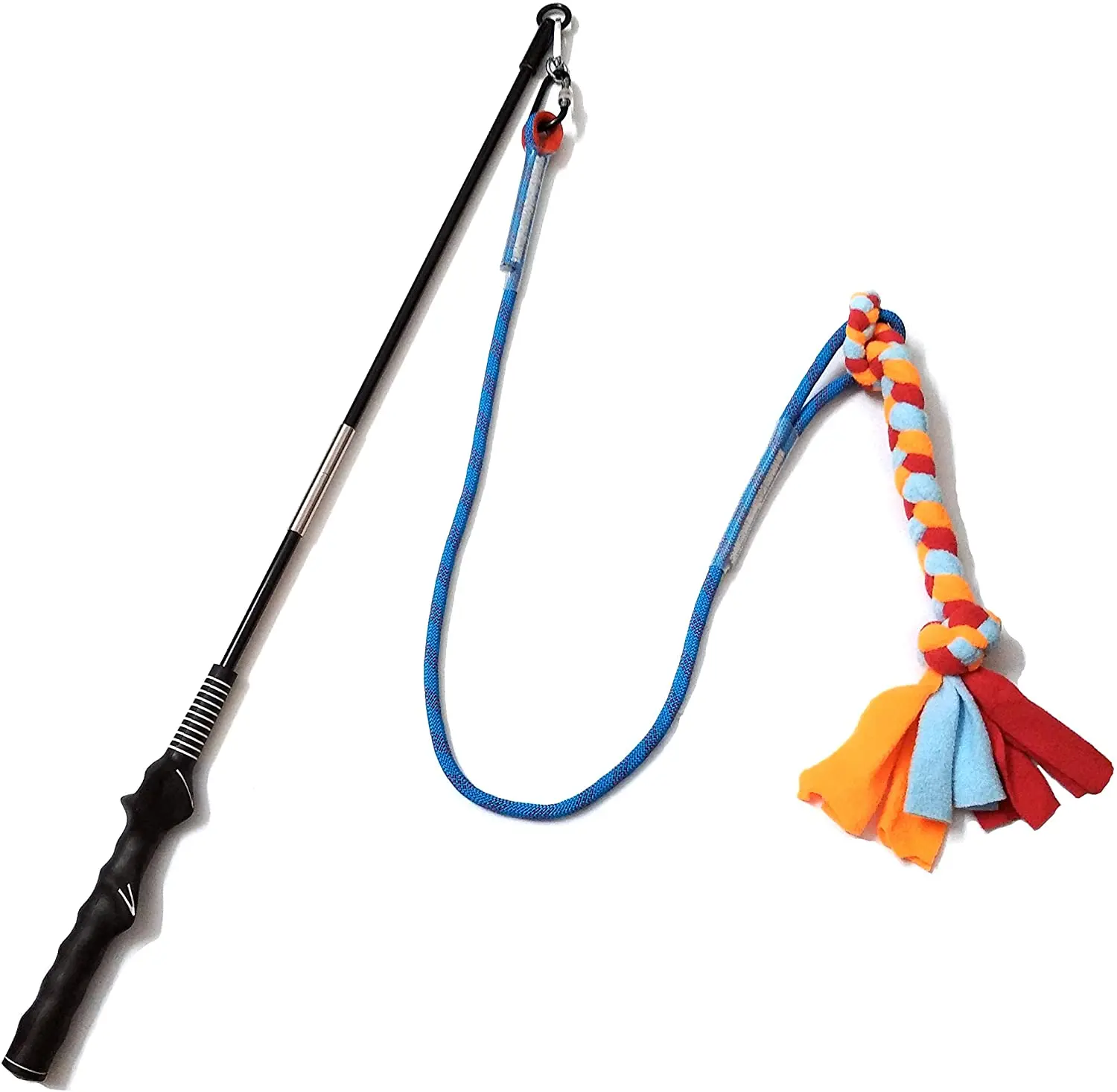 Interactive Flirt Pole Toy for Dogs Chase and Tug of War,Durable Teaser Wand with Pet Fleece Rope Tether Lure Toy to Outdoor Exercise & Training for Small Medium Large Dogs (Blue/Red, POLE-35 Inches) Dewonch