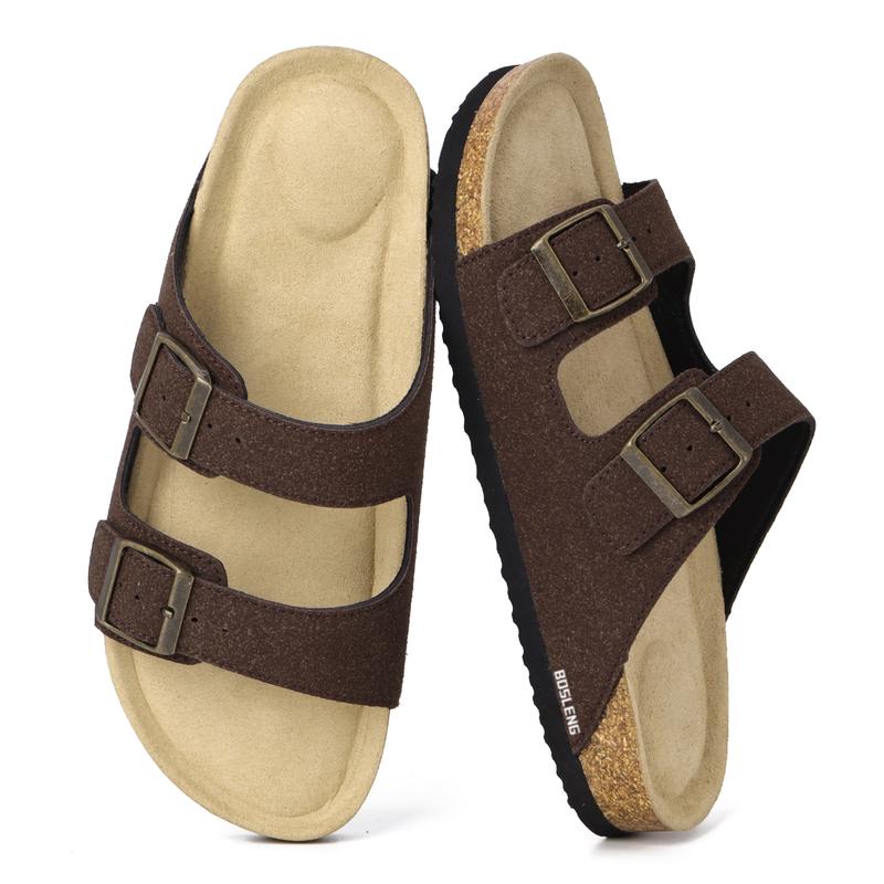 Women's Casual Slide Sandals With Cork Footbed Double Adjustable Buckle For Summer Everyday Wear