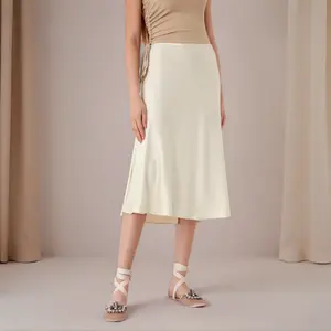 Women's High-Quality Satin Solid Ruffle Long Skirt - Light Luxury, Relaxed Fit, Old Money Style, Summer Outfits for Beach Vacation & Daily Commute, Affordable, Comfortable