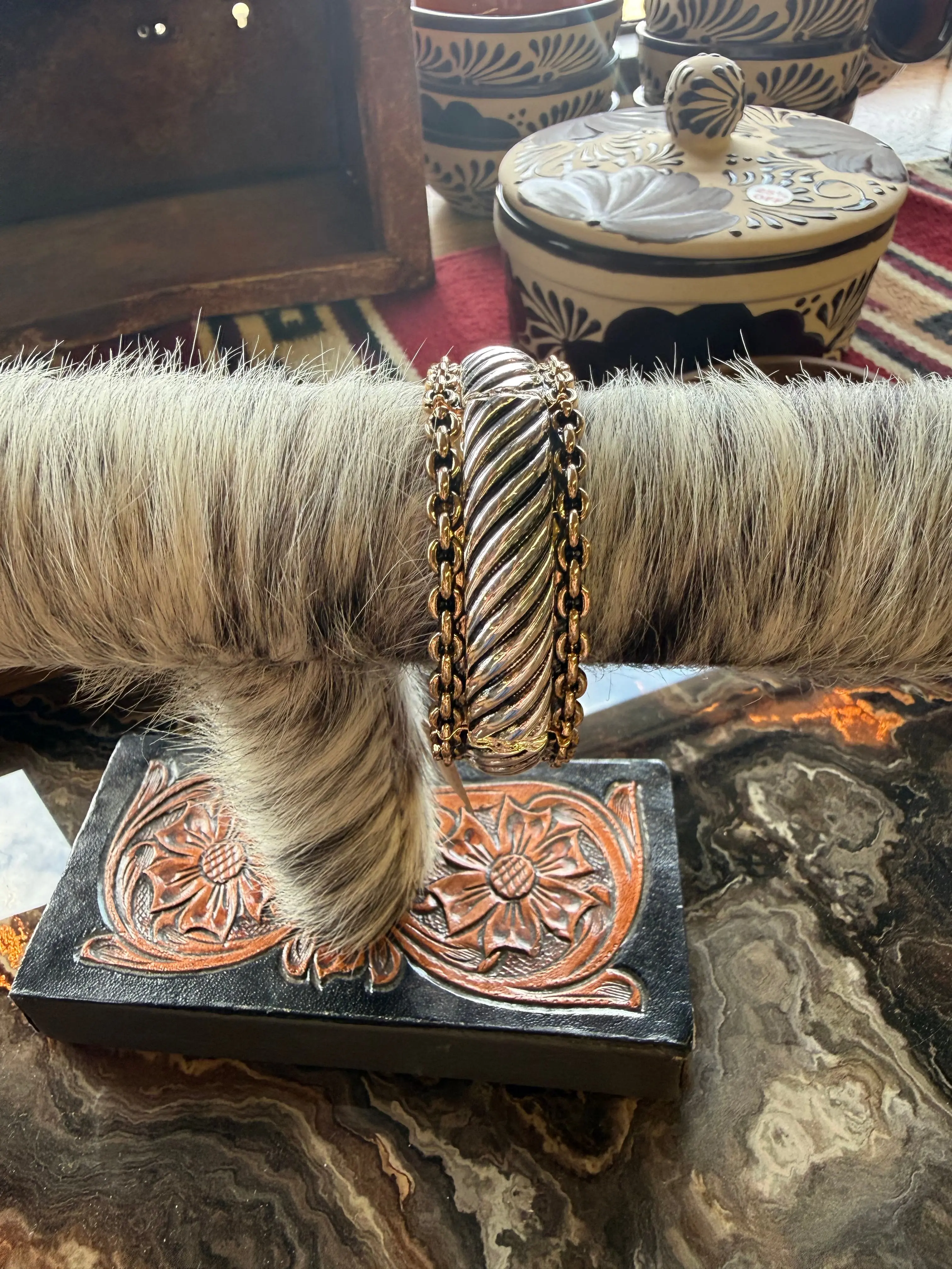 Silver Stretch Roped Edge Bracelet