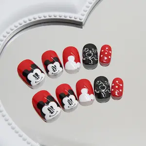 Disney Minnie Handmade Wearable Nails Red & Black Designs Featuring Minnie Mouse Faces and Dots for Kids