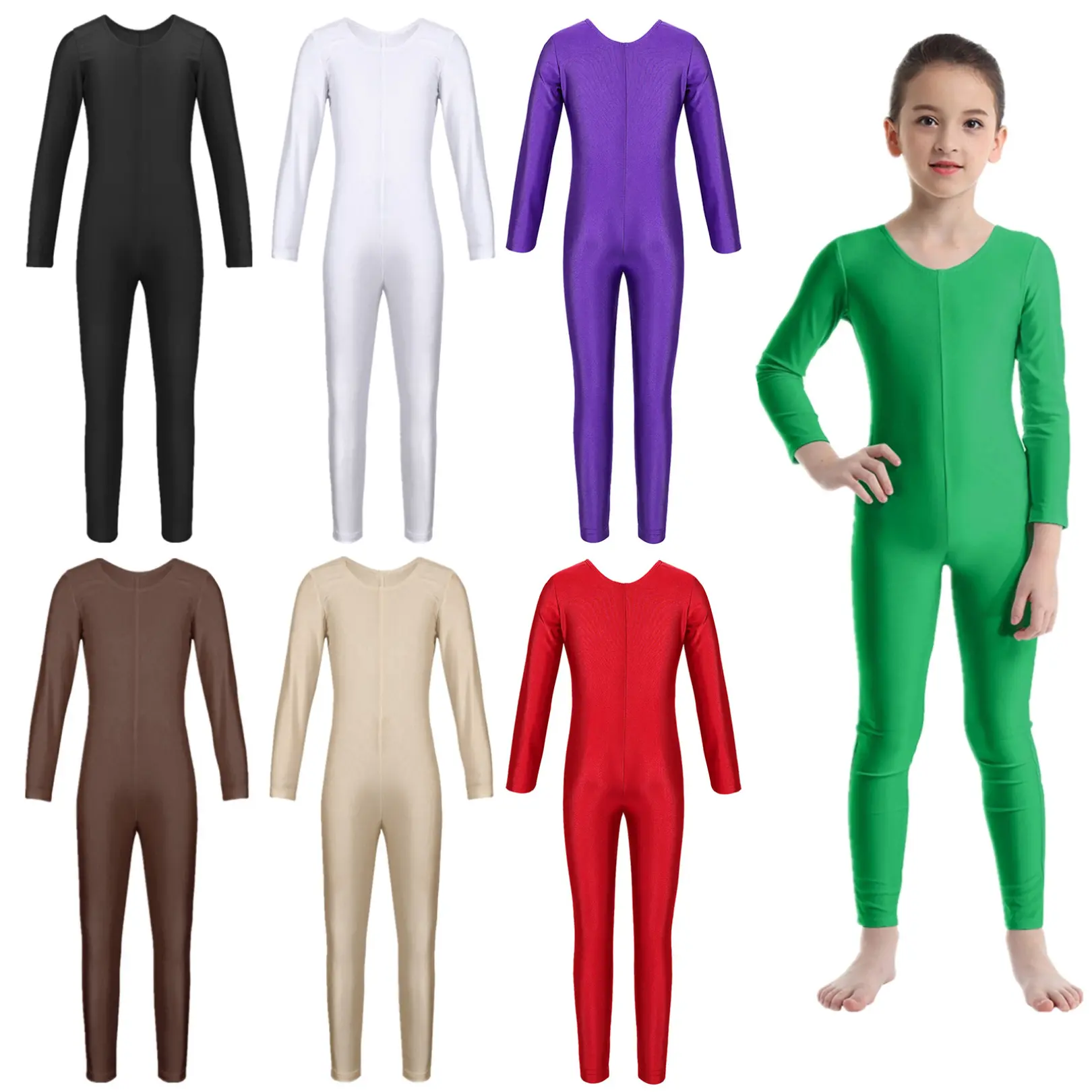 easyforever Kids Girls Long Sleeves Full Length Gymnastic Leotard Ballet Dance Unitard Fitness Yoga Sports Bodysuit