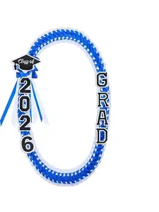 2026 Graduation Leis for Him Her - Hand-Woven Blue Braided Ribbon Lei with GRAD Letters, Cap Charm & Tassel, Adjustable Graduation Money Lei with Safety Pins for Class of 2026 Graduation Day Ceremony Party Favors