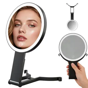 LED Handheld Makeup Mirror with Travel Case, Portable Cosmetic Mirror with 3 Light Modes, Rechargeable Lighted Beauty Mirror for Travel, Office & Party Touch-ups