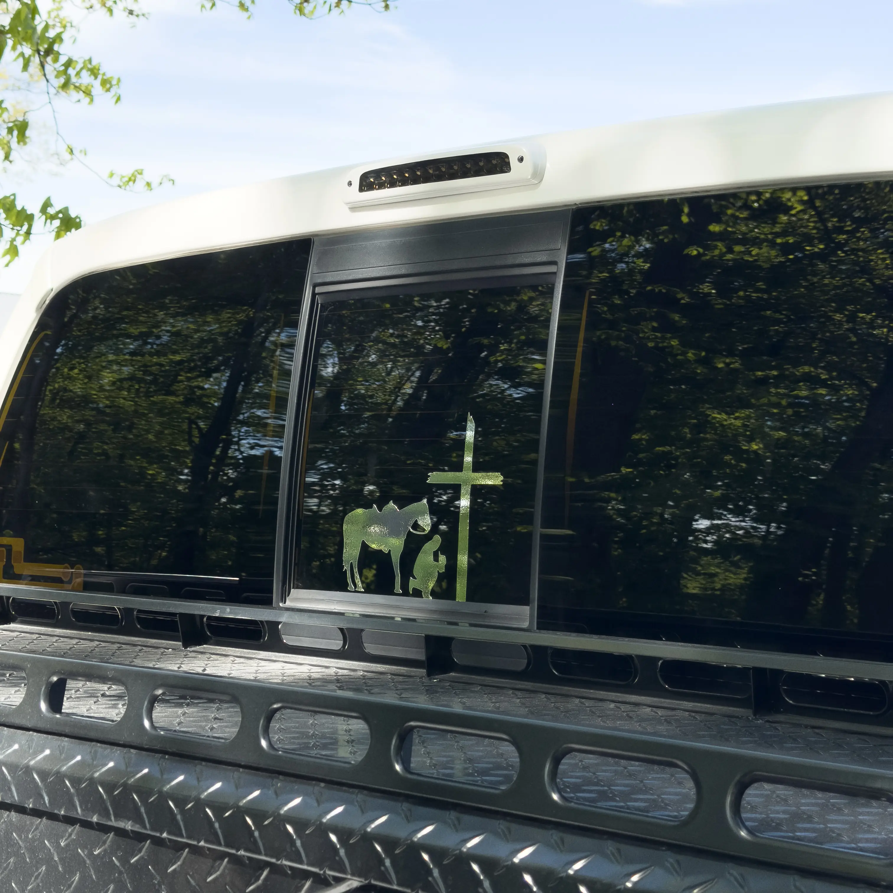 Cowboy Kneeling at The Cross - High Quality Decal