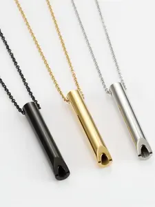 Titanium Steel Whistle Meditation Pendant Necklace, Stainless Steel Yoga Anxiety Relief, Mindfulness Breathing Jewelry for Stress Reduction