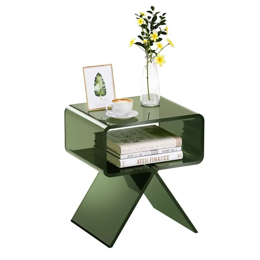 【Summerfinds】 VEVOR Acrylic Nightstand Side Table, Modern Clear Bedside Table with Storage Shelf, Transparent Small End Desk for Living Room, Bedroom, Home Decor, No Assembly Needed, 11.8x 15.4x 17 in (Green), Easy Setupdealsforyoudays
