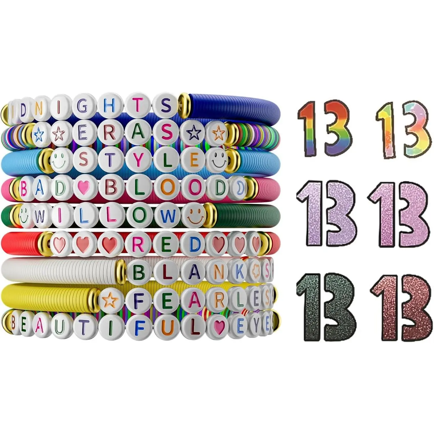 Friendship Bracelets, 13 Tattoo Colorful Birthday Gift Bracelet Stackable Colorful Initial Charms, 26 Letters 9PCS Songs Album Jewelry Stuff