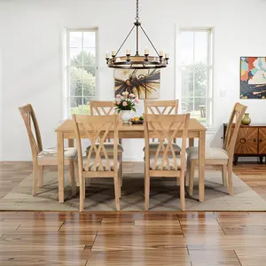 Dining Table Set with 6 Chairs, Modern Dining Table and Chairs Set, 1 Table & 6 Chairs, 60"L x 36"W Table, 23"H Chairs, Anti-Slip, Perfect for 4-6 Persons, Home, Kitchen, Living Room.