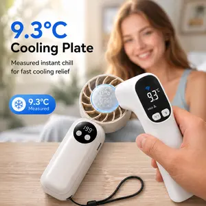 Portable USB-C Rechargeable Handheld Semiconductor Cooling Fan - 2000mAh Battery, Cooling Mode, Small Compact Size, Touch Control, LED Light, Waist/Undershirt Compatible, TV Wheels Protection, USB-C Port, Versatile for Travel Office Summer Use