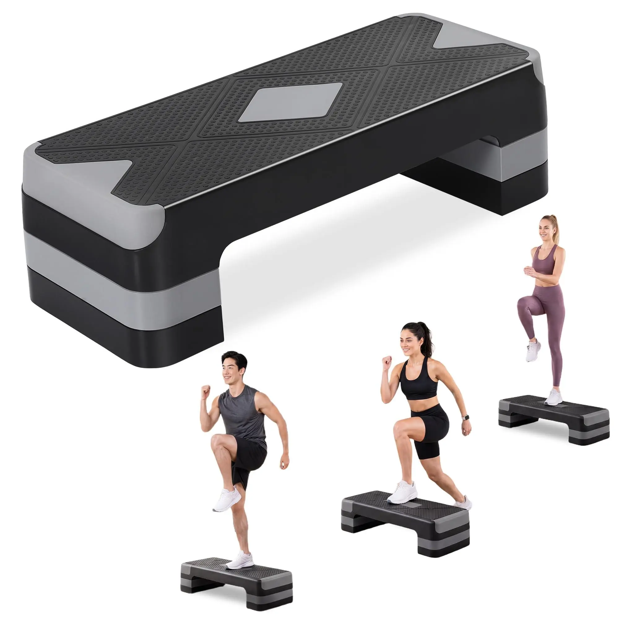 Aerobic Exercise Step Platform with 3-Level Risers, 27 Inch Adjustable Workout Stepper for Home Fitness, Non-Slip Surface Bench for Home Gym, Black