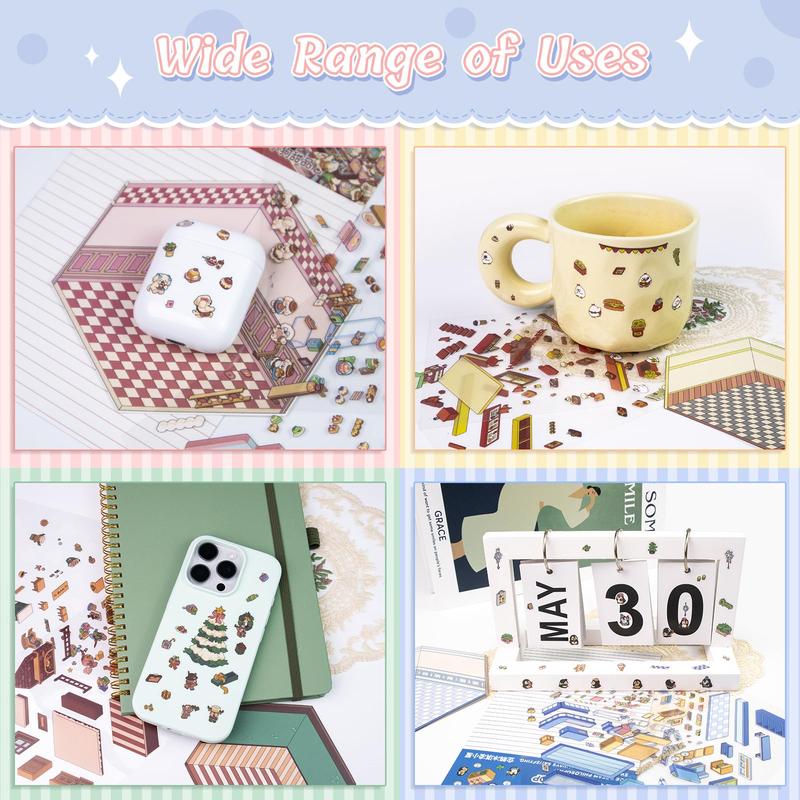 DIY 3D Sticker Scenes 6 Sets for Adults Kids, Make Your Own Mini Home/Store Scenes Stickers Animal Themes for Girls, Relieve Stress Pass The Time Craft Stickers for Journals Gifts Scrapbook Photo Album Scrapbooking