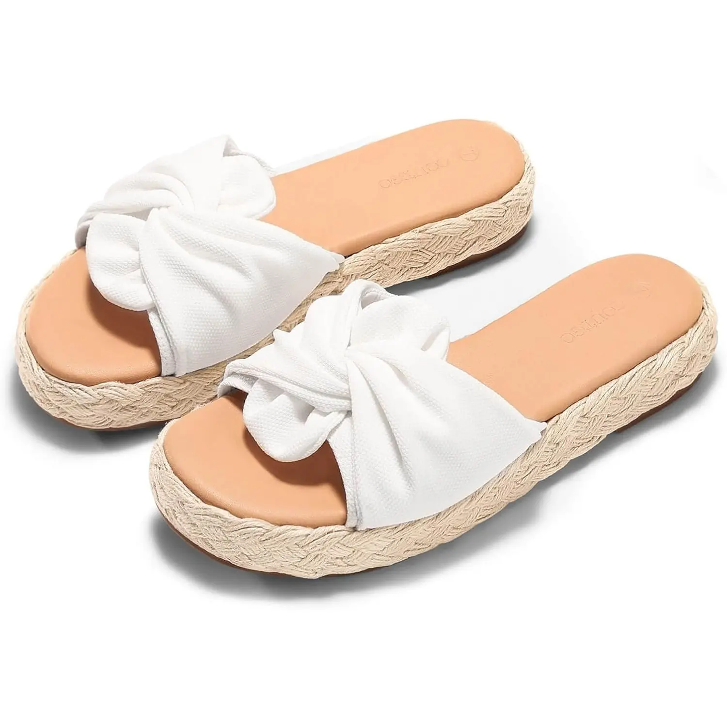 Coutgo Womens Platform Espadrilles Sandals Bow Twist Open Toe Slip On Slides Summer Beach Shoes