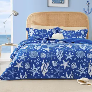 Quilts Set for Bedspreads Bedding Set - Summer Beach Nautical Quilt Lightweight Bedspread - Reversible Bedding Coverlet for All Season