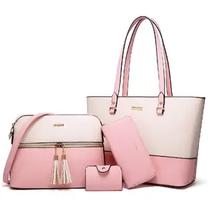 Women Fashion Handbags Wallet Tote Bag Shoulder Bag Top Handle Satchel Purse Set 4pcs Colorful White