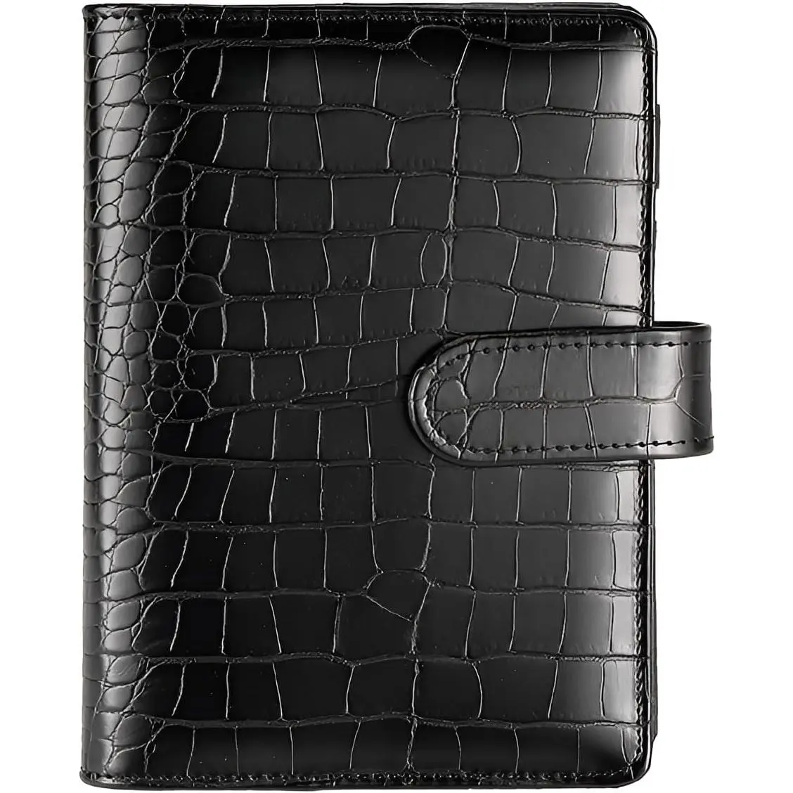 A5 6 Ring Binder Cover Crocodile - Large PU Leather Notebook Binder with  Snap Buckle, Refillable Budget Planner, Black
