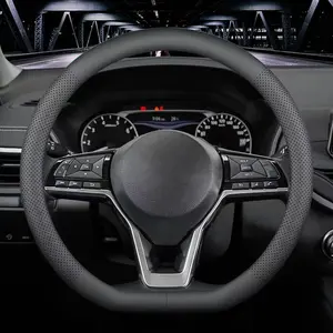 Nappa Leather D Shape  Steering Wheel Cover, Non-Slip, BreathableUniversal 15 inch.D Shape Black