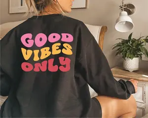 [Sale Up To 60%] - Good Vibes Only Sweatshirt, Positive Vibes Sweatshirts, Aesthetic Retro Sweatshirt, Person Behind Me Sweatshirt, Retro Mental Health
