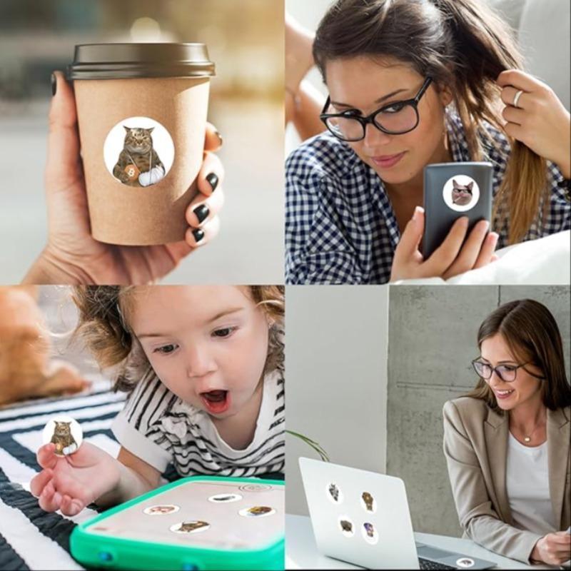 Cat Pattern Sticker, 500pcs/roll Cute Cat Face Expression Sticker, Self Adhesive Decorative Sticker for Gift Greeting Card & Envelope,Christmas Gift Label Sticker,